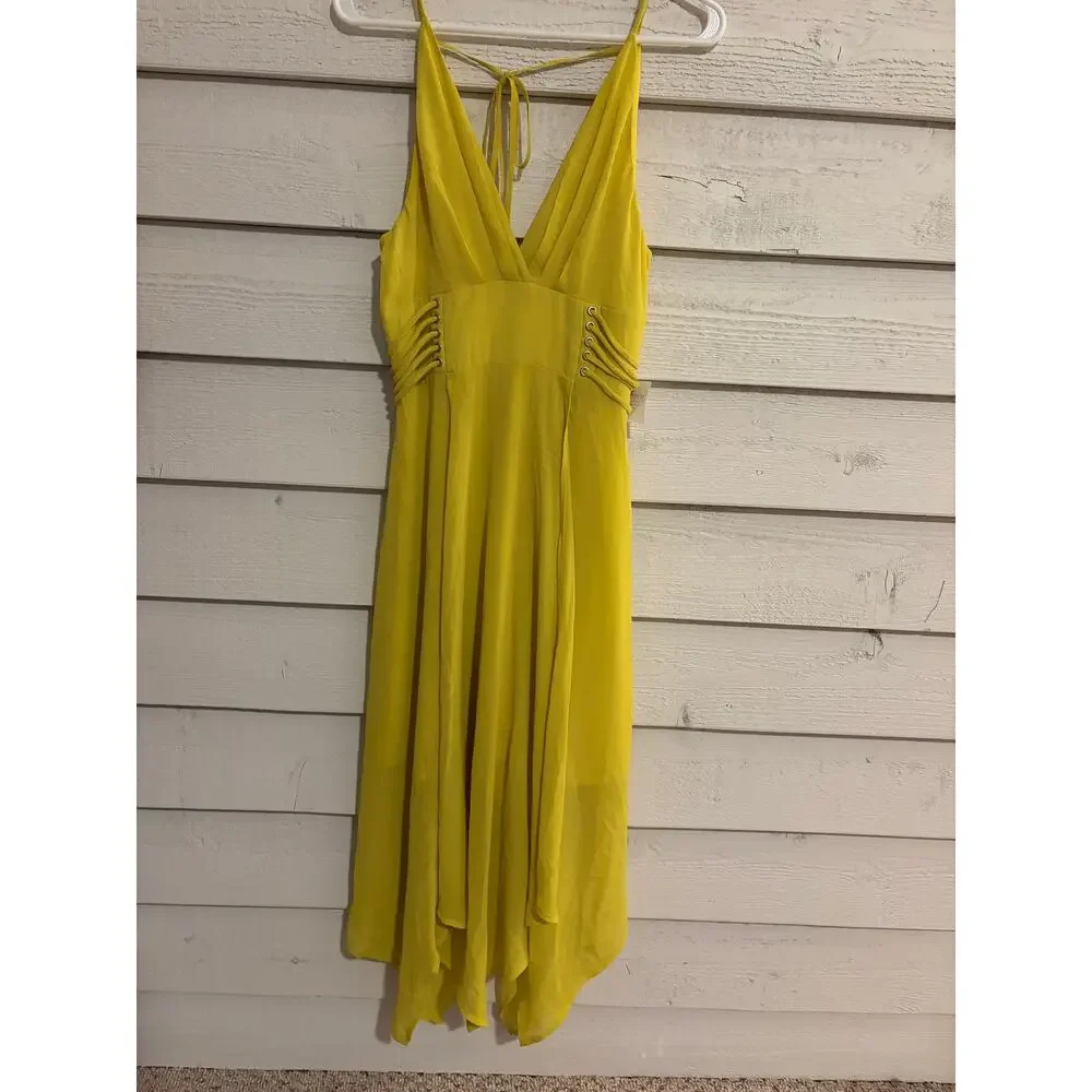 Cefian High Low Chiffon Halter Dress Lace Up Waist Boho Summer Festival Size S - Picture 2 of 7